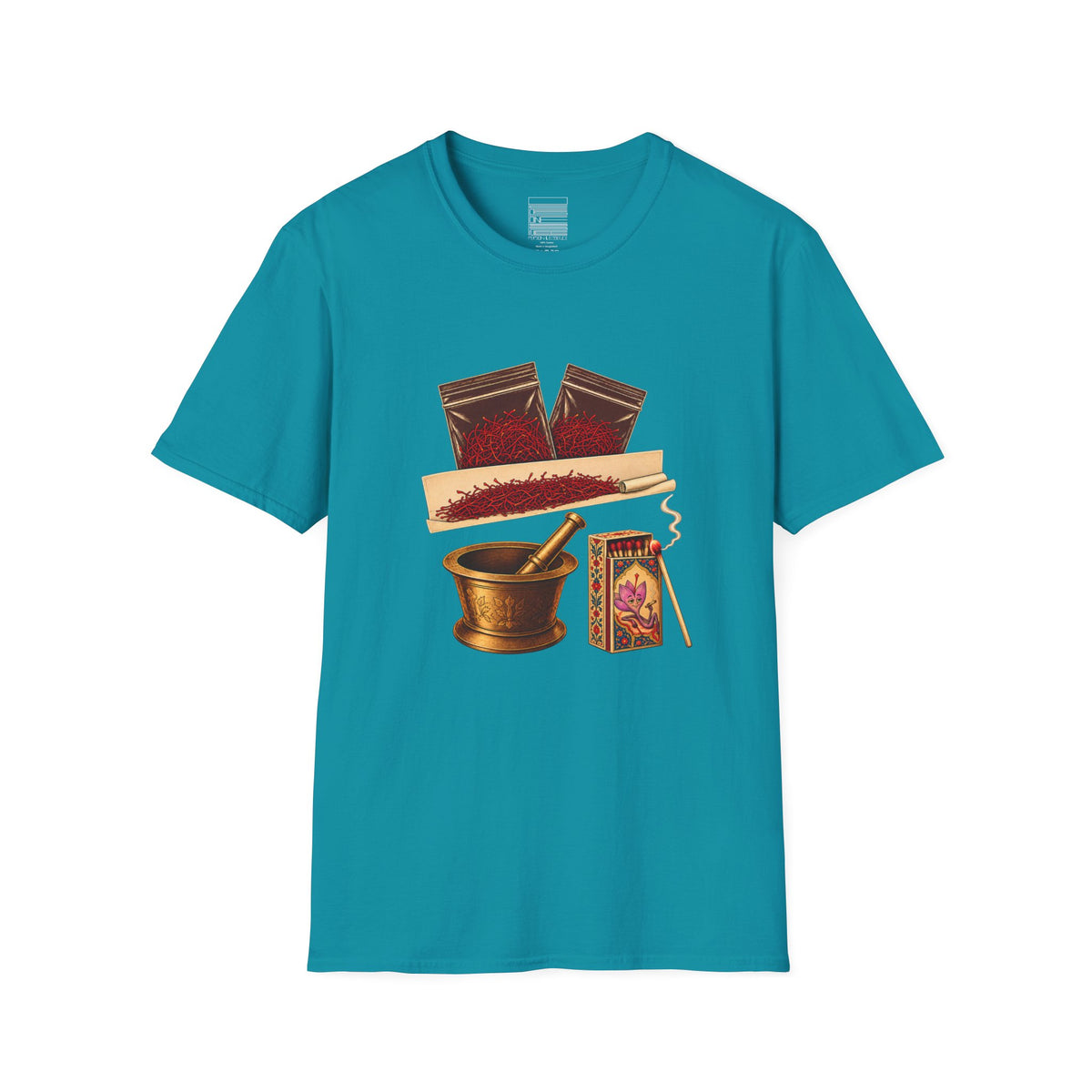 Tropical Blue – Saffron Stash Tee – front