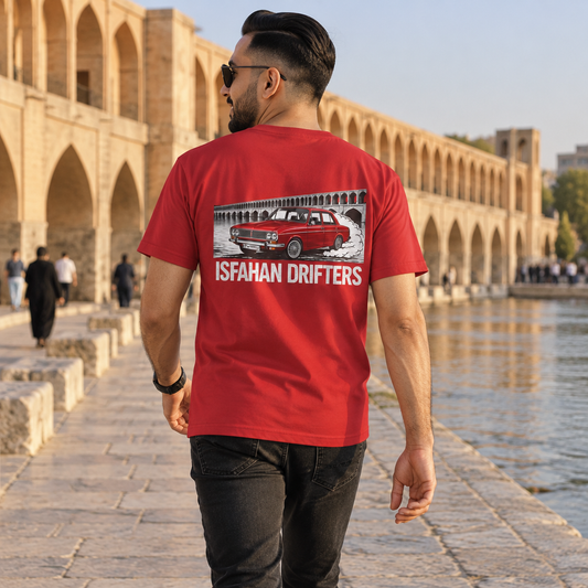 Red – Isfahan Drifters Tee – worn by model
