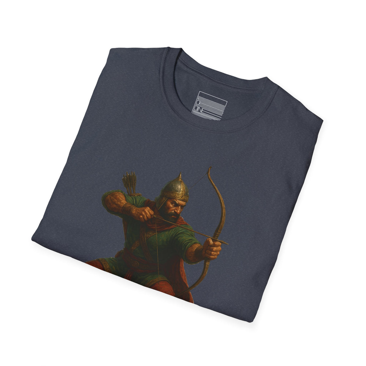 Heather Navy – Arash the Archer Tee – folded