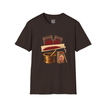 Dark Chocolate – Saffron Stash Tee – front
