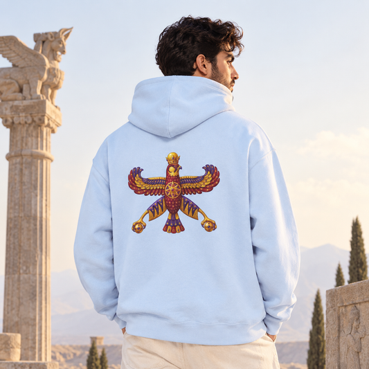 Light Blue – Derafsh Kaviani Hoodie – worn by model