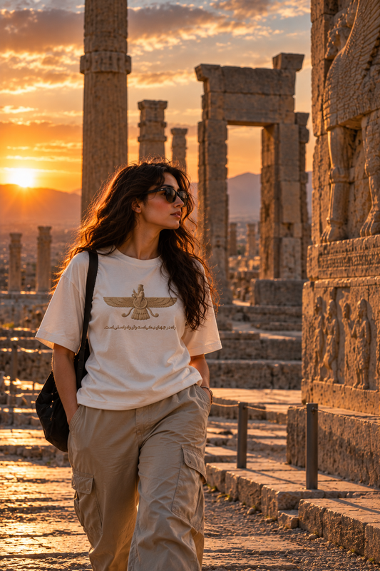 White – Farvahar Emblem Tee – worn by model