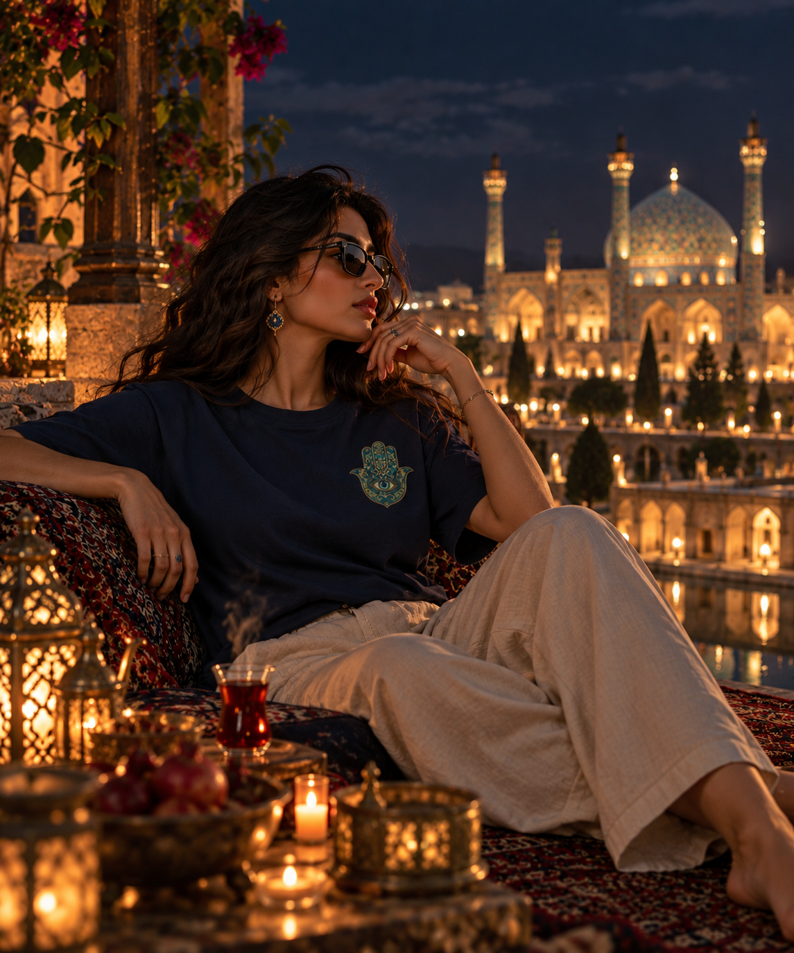 Navy – Royal Hamsa Tee – worn by model